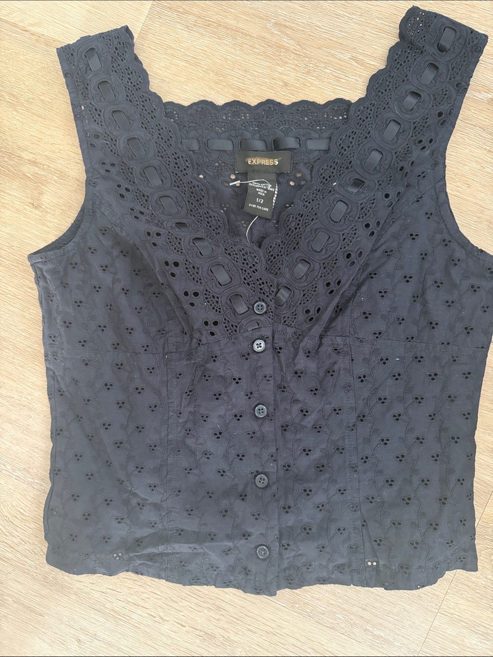 Express Black Eyelet Lace-Trim Button Front Camisole